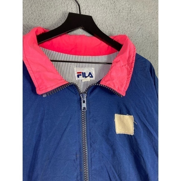 Vintage Fila Jacket Neon Pink Blue Made‎ in USA Large Full Zip Windbreaker 90s - Picture 8 of 15